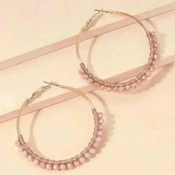 Rose Gold Beaded Hoop Earrings - Picture 5 of 6